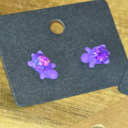 Turtle Stud Earring,  clay & resin