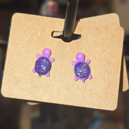 Turtle Stud Earring,  clay & resin