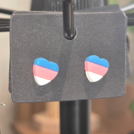 Trans Pride Flag Heart Stud Earrings, 1/4"
