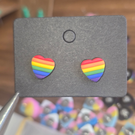 Galaxy Rainbow Heart Stud Earrings, 1/4"